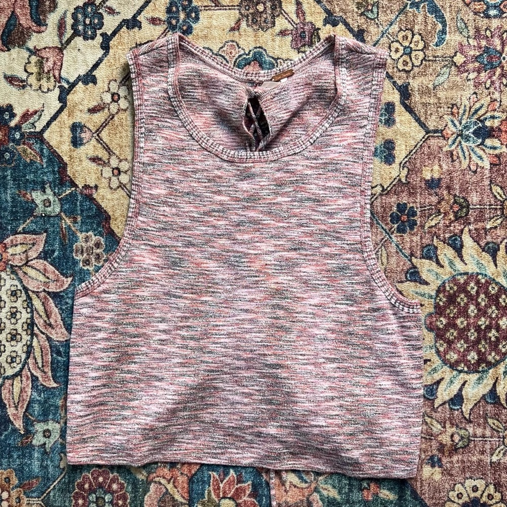 Free People Pink Cut Out Tie back cropped Tank Top, size medium - Picture 2 of 4